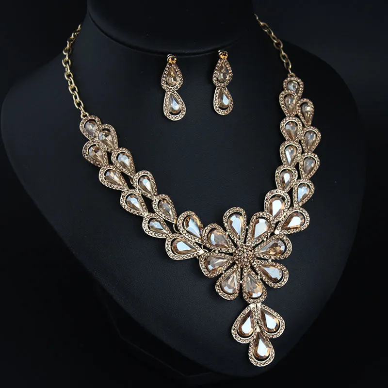 Crystal Bridal Jewelry Sets Wedding Party Costume Accessory Indian Necklace Earrings Set for Bride Gorgeous Jewellery Sets