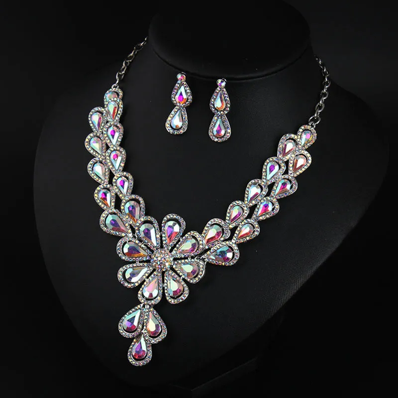 Crystal Bridal Jewelry Sets Wedding Party Costume Accessory Indian Necklace Earrings Set for Bride Gorgeous Jewellery Sets