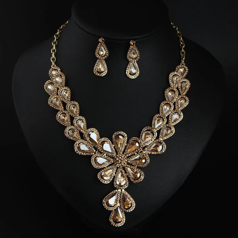 Crystal Bridal Jewelry Sets Wedding Party Costume Accessory Indian Necklace Earrings Set for Bride Gorgeous Jewellery Sets