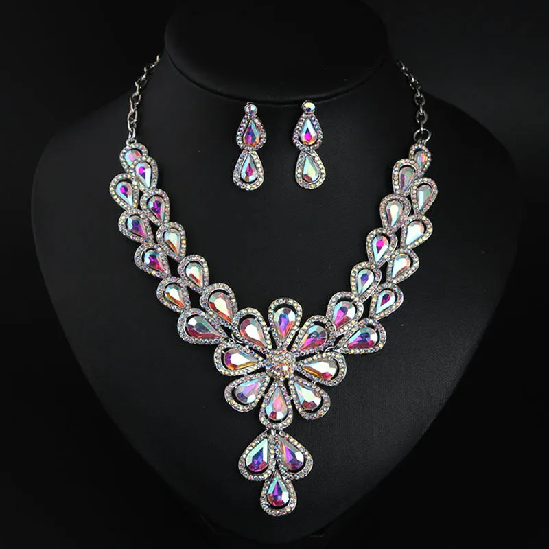 Crystal Bridal Jewelry Sets Wedding Party Costume Accessory Indian Necklace Earrings Set for Bride Gorgeous Jewellery Sets