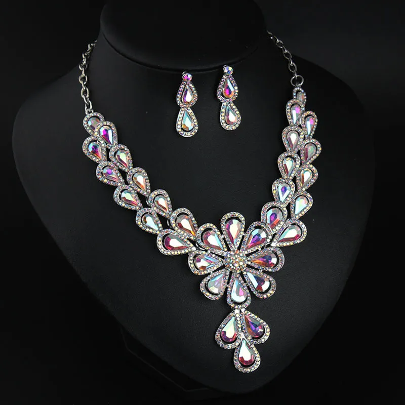 Crystal Bridal Jewelry Sets Wedding Party Costume Accessory Indian Necklace Earrings Set for Bride Gorgeous Jewellery Sets