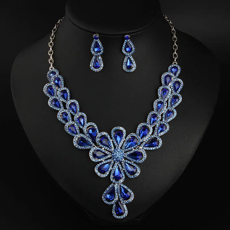 Crystal Bridal Jewelry Sets Wedding Party Costume Accessory Indian Necklace Earrings Set for Bride Gorgeous Jewellery Sets