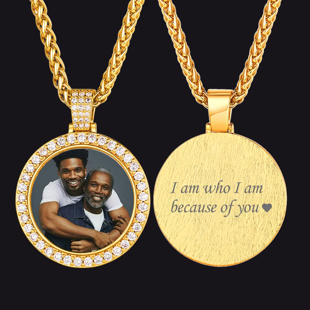 Customized Cubic Zircon Picture Circle Necklace Photo Pendant for Men