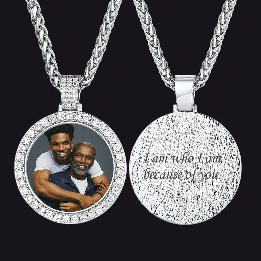 Customized Cubic Zircon Picture Circle Necklace Photo Pendant for Men