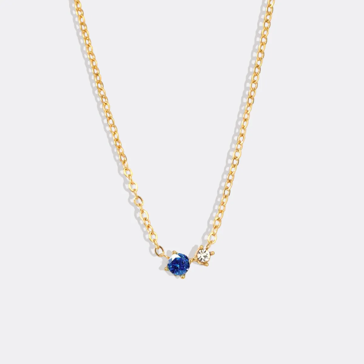 Dainty Birthstone Solitaire Necklace with Diamond Accent