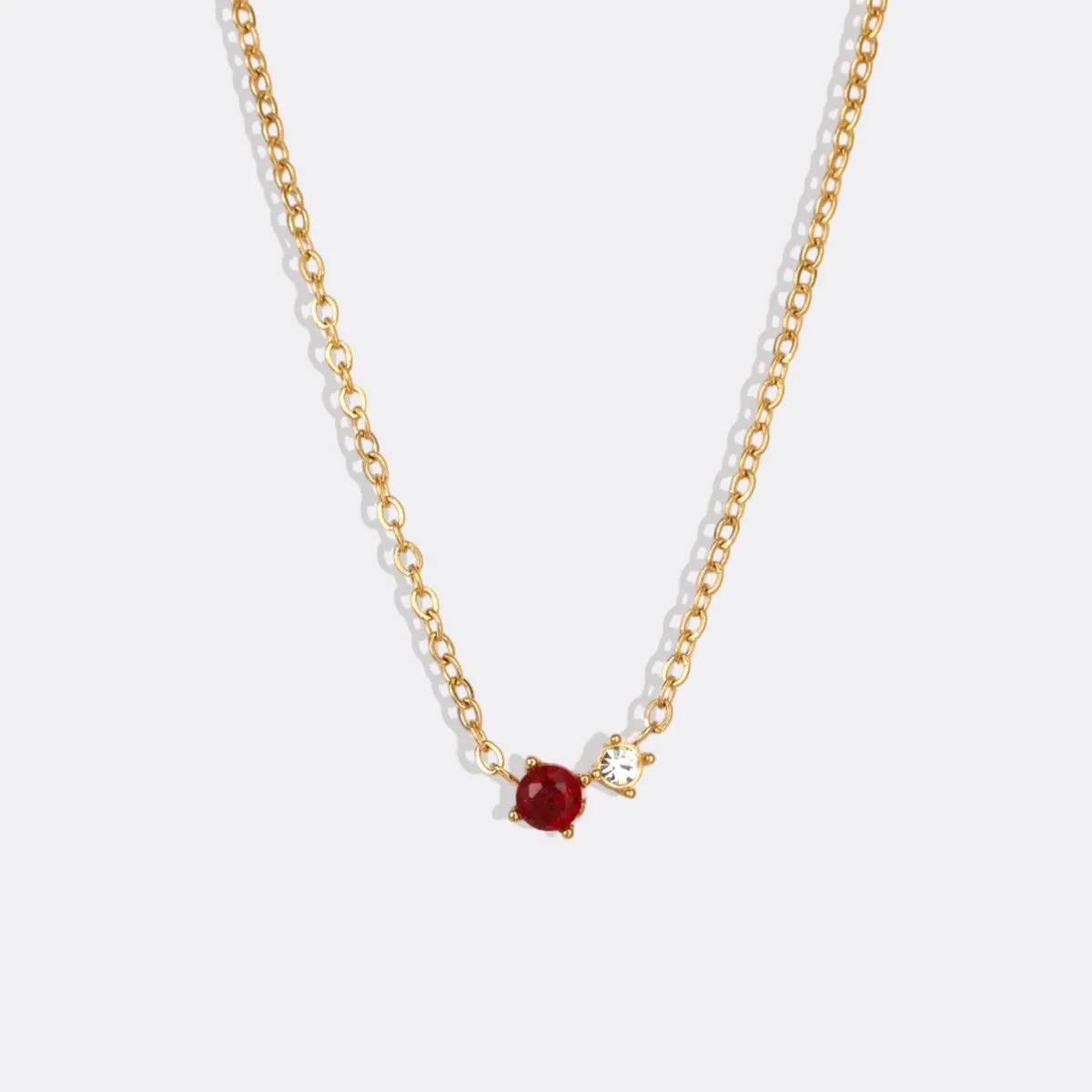 Dainty Birthstone Solitaire Necklace with Diamond Accent