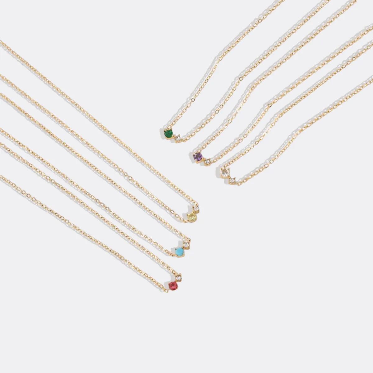 Dainty Birthstone Solitaire Necklace with Diamond Accent