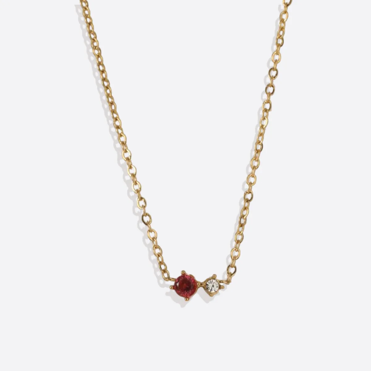 Dainty Birthstone Solitaire Necklace with Diamond Accent