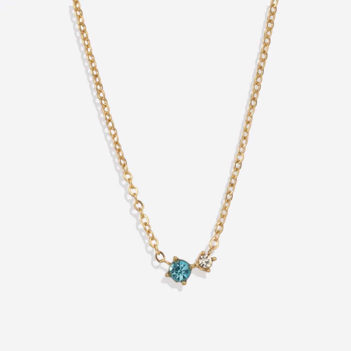 Dainty Birthstone Solitaire Necklace with Diamond Accent