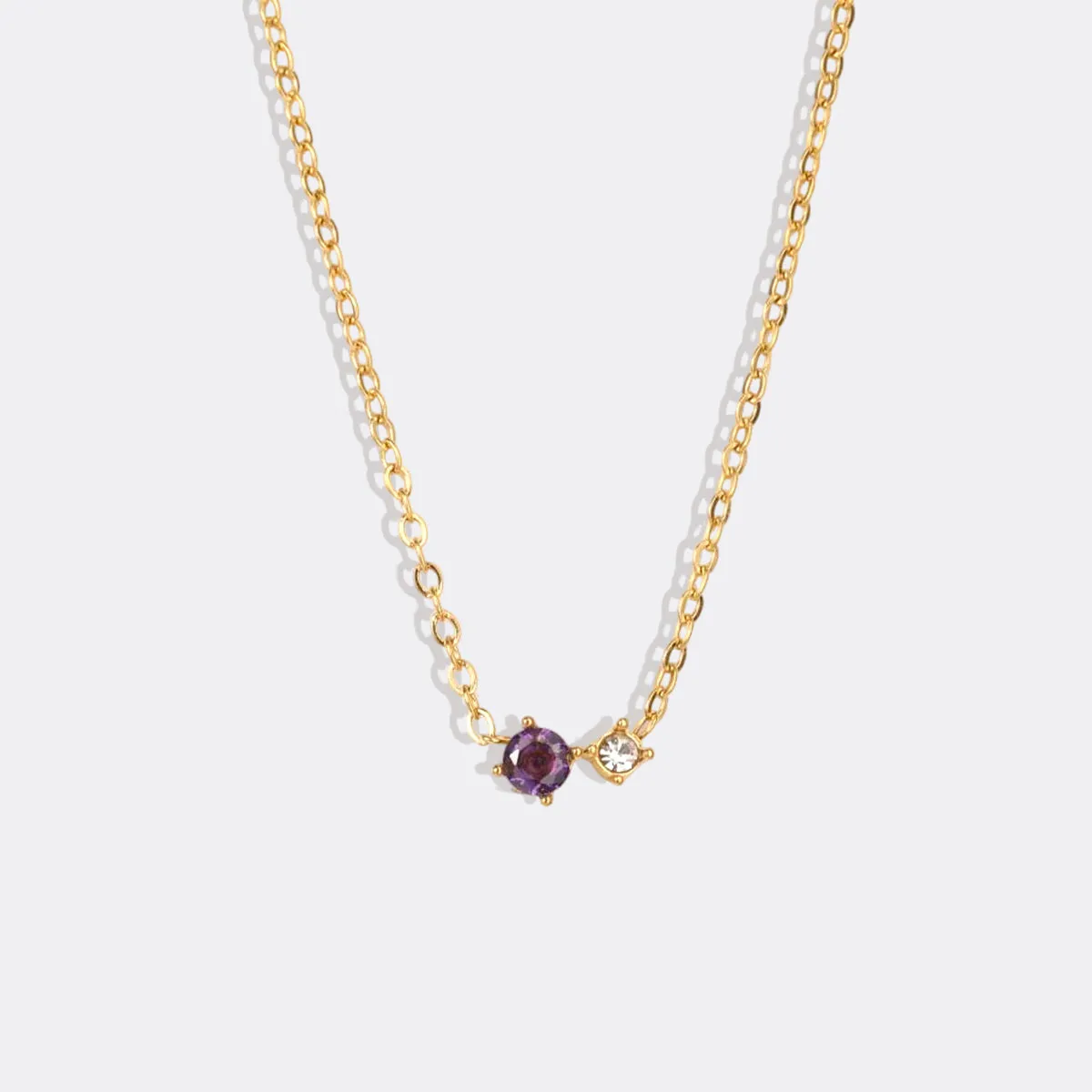 Dainty Birthstone Solitaire Necklace with Diamond Accent