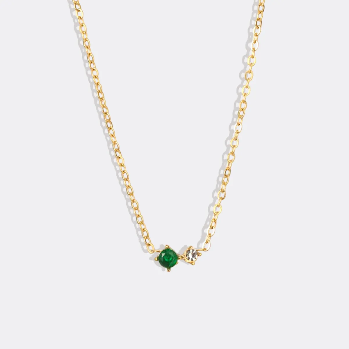 Dainty Birthstone Solitaire Necklace with Diamond Accent