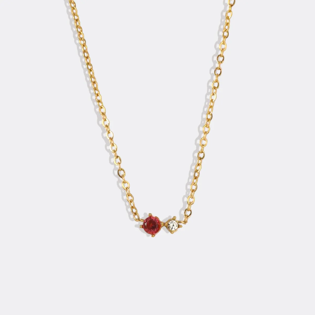 Dainty Birthstone Solitaire Necklace with Diamond Accent