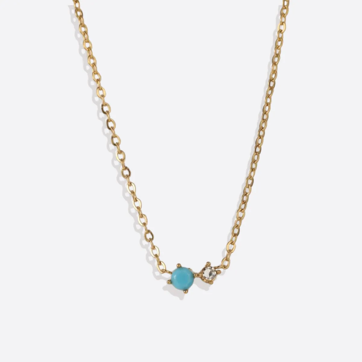 Dainty Birthstone Solitaire Necklace with Diamond Accent