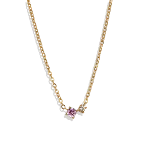 Dainty Birthstone Solitaire Necklace with Diamond Accent