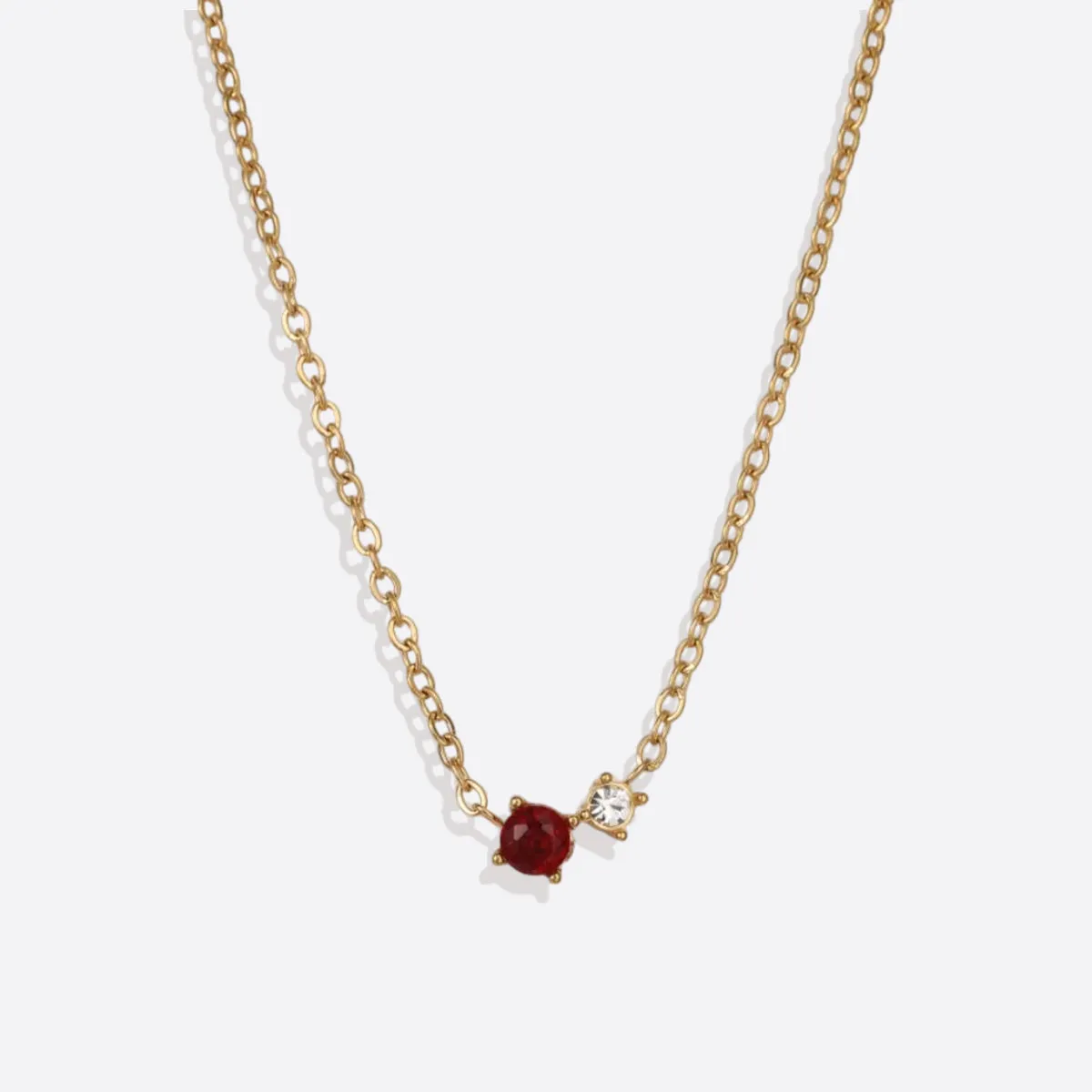 Dainty Birthstone Solitaire Necklace with Diamond Accent