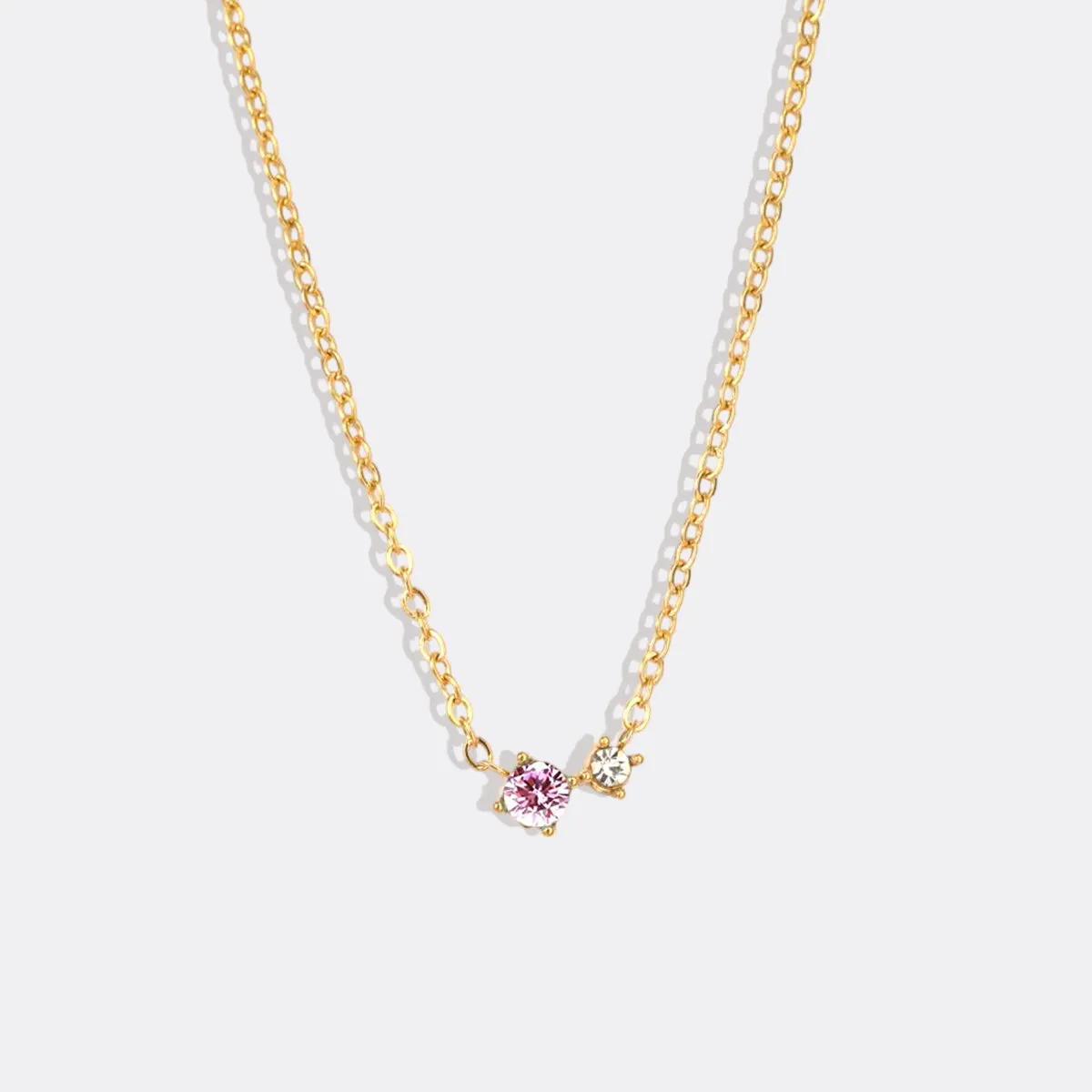 Dainty Birthstone Solitaire Necklace with Diamond Accent