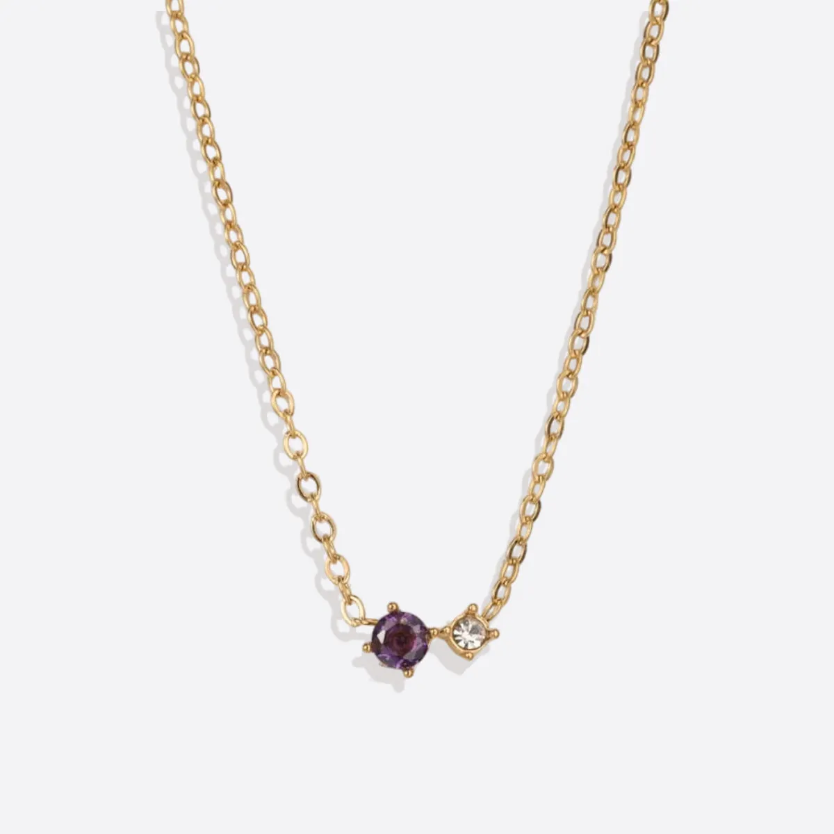 Dainty Birthstone Solitaire Necklace with Diamond Accent