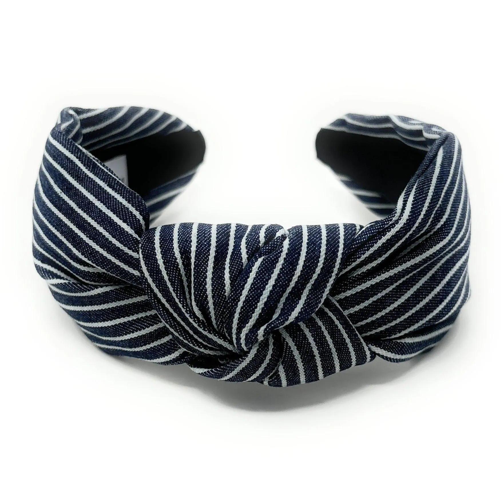 Dark Blue Striped Denim Knot Headband