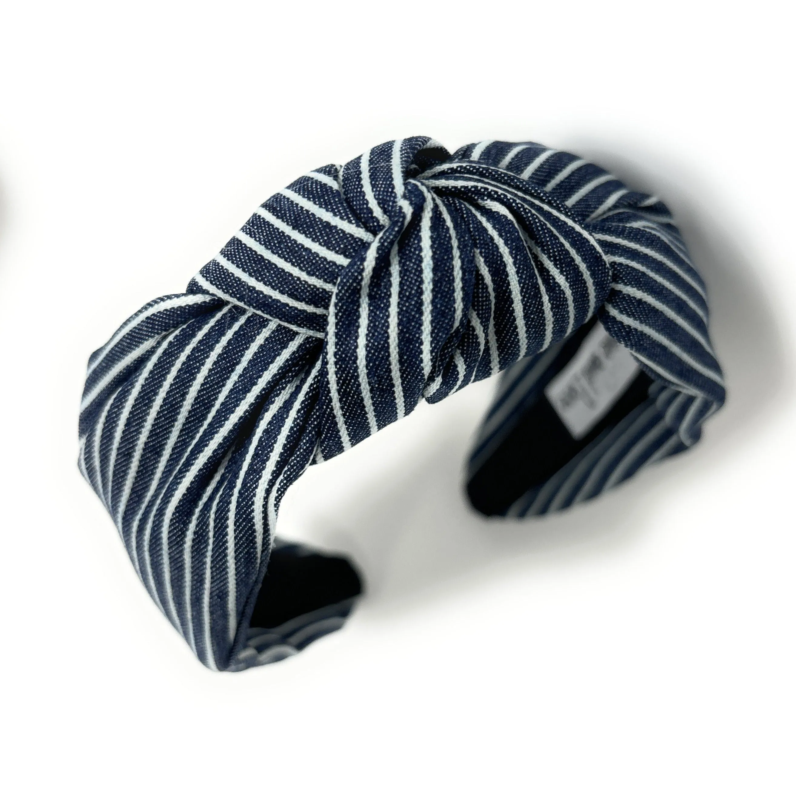 Dark Blue Striped Denim Knot Headband