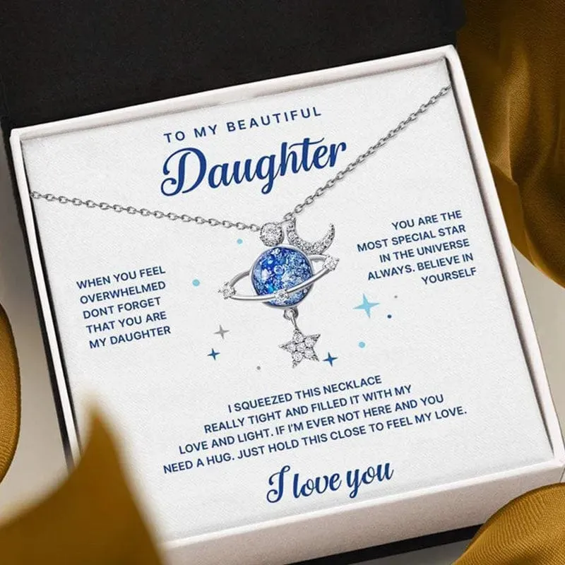 Daughter Star Moon Pendant Necklace With Message Card