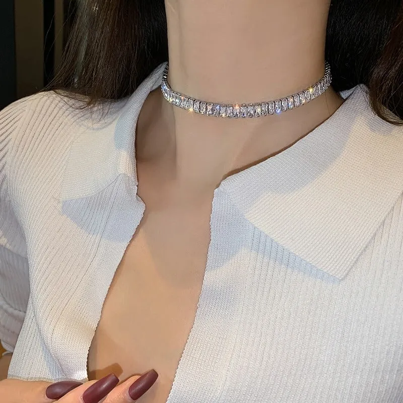 Dazzling Iced Out Zircon Embellished Choker Necklaces