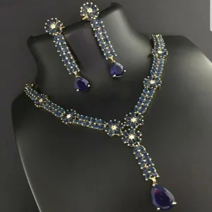 Deep Blue American Diamond Style Neckset with Long Earrings