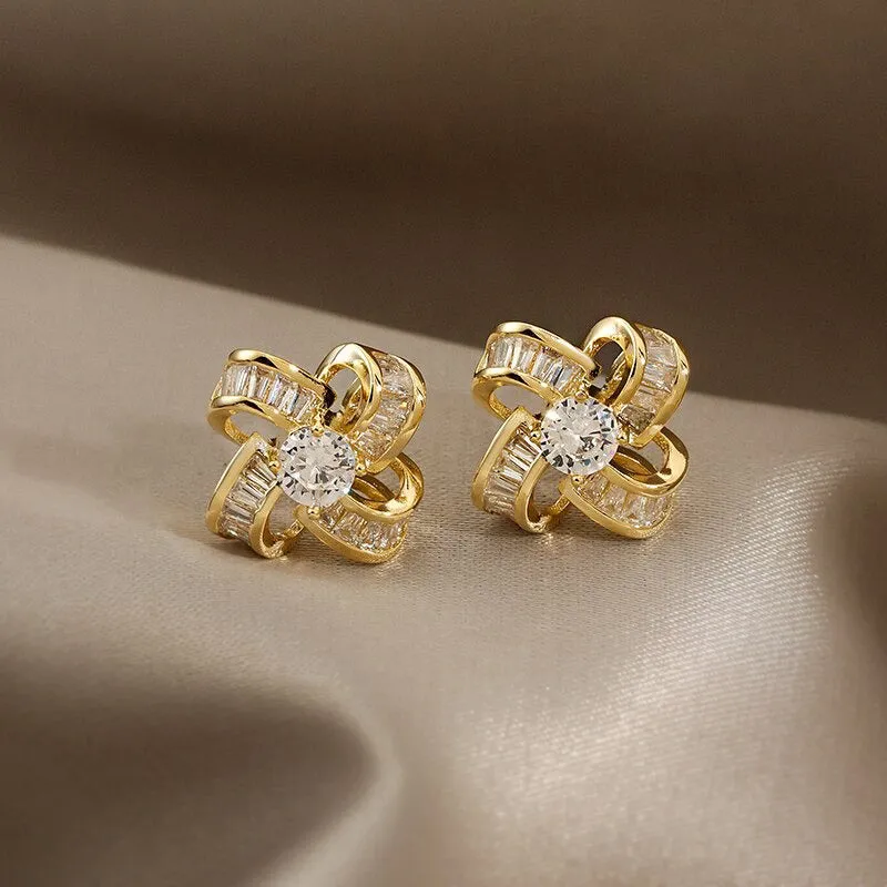 Delicate Windmill Shape Zircon Adorned Stud Earrings