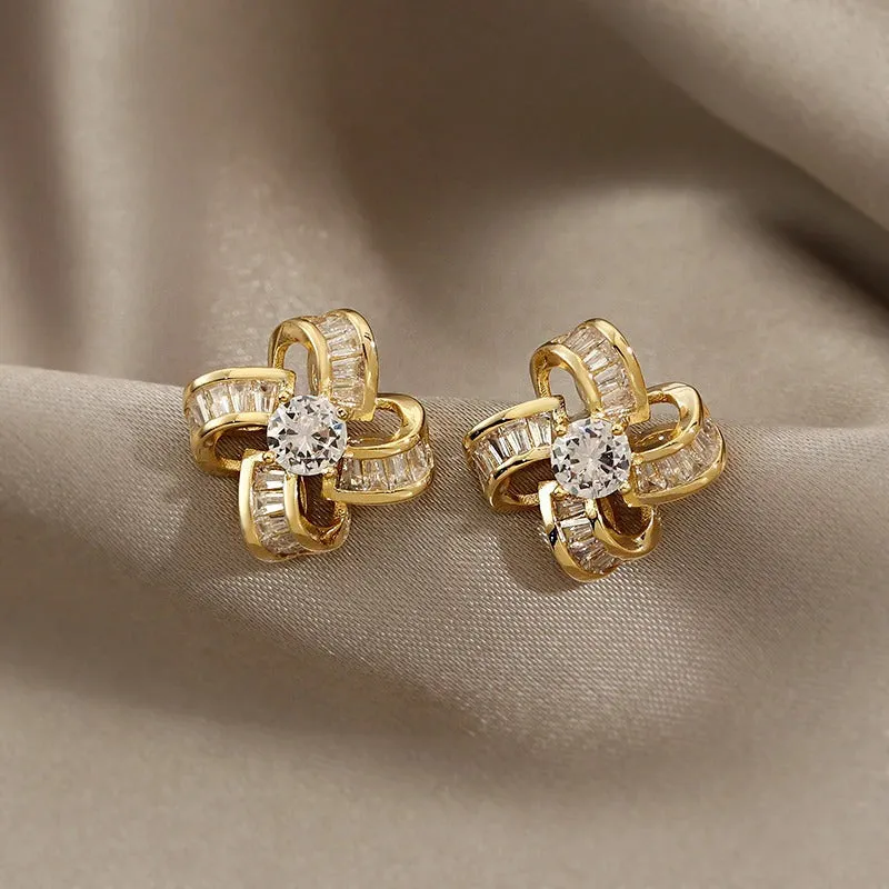 Delicate Windmill Shape Zircon Adorned Stud Earrings