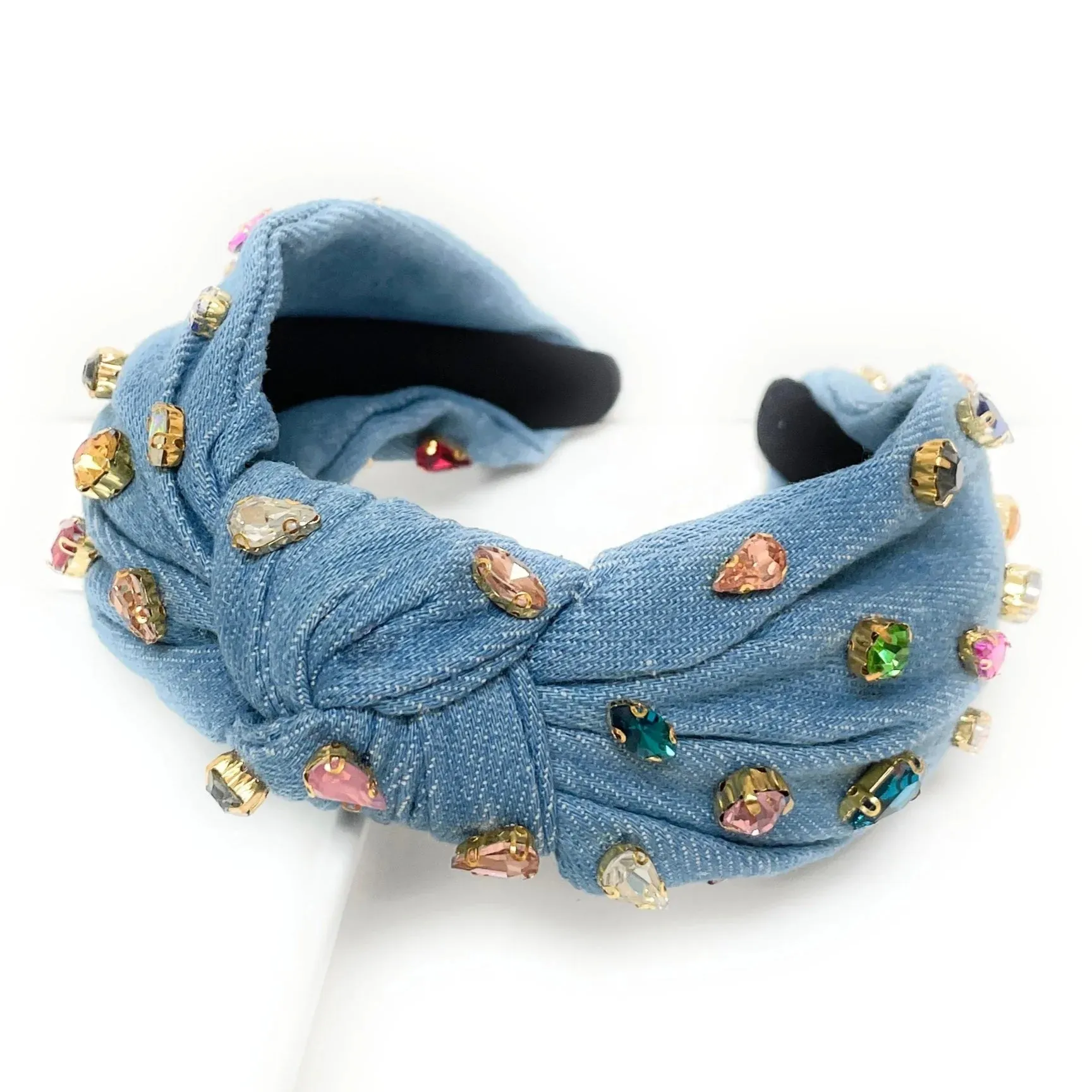 Denim Knot Jeweled Headband