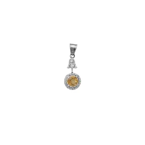 Diamond & Citrine Round Halo Dangling Pendant (14K)