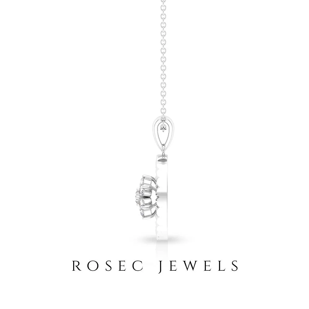 Diamond Flower Pendant Necklace in Prong Setting