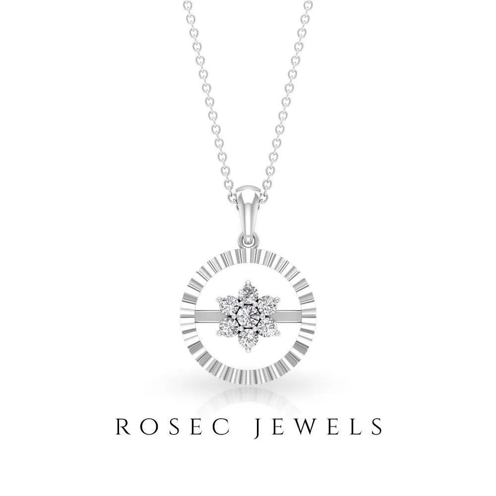 Diamond Flower Pendant Necklace in Prong Setting