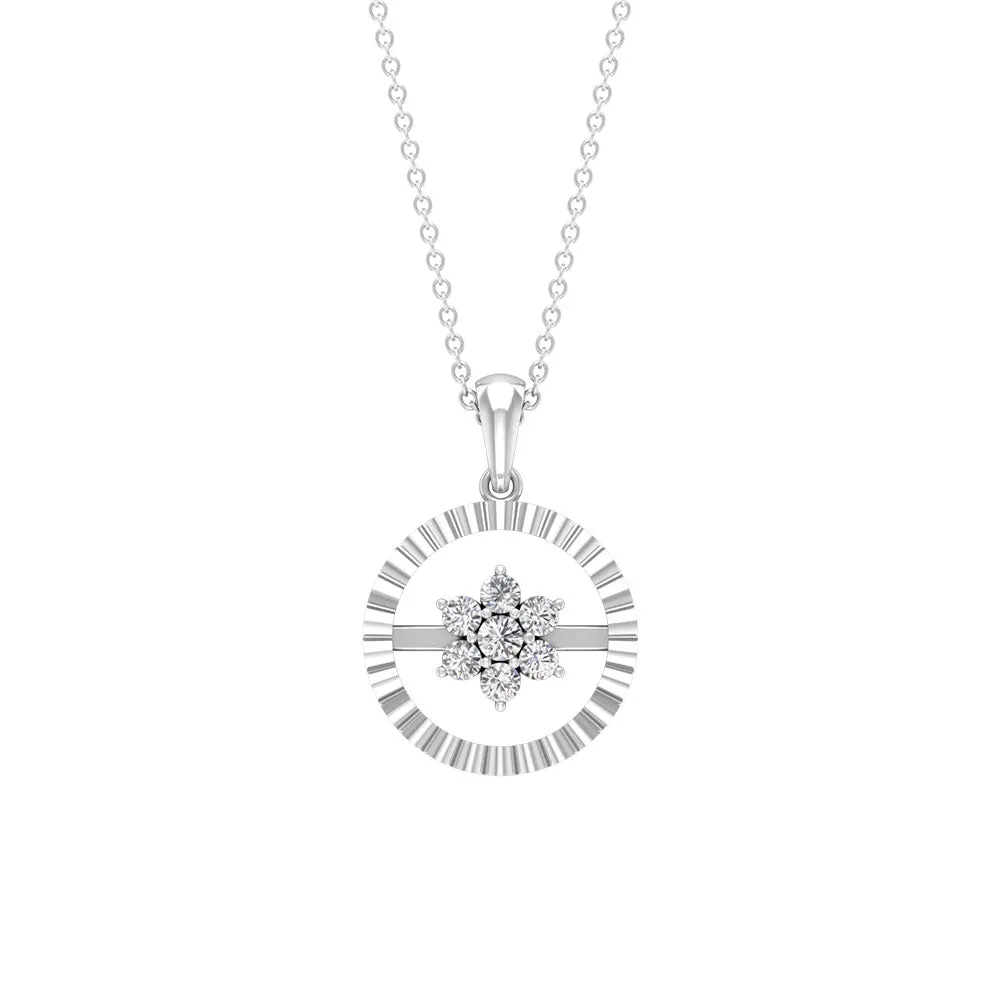 Diamond Flower Pendant Necklace in Prong Setting