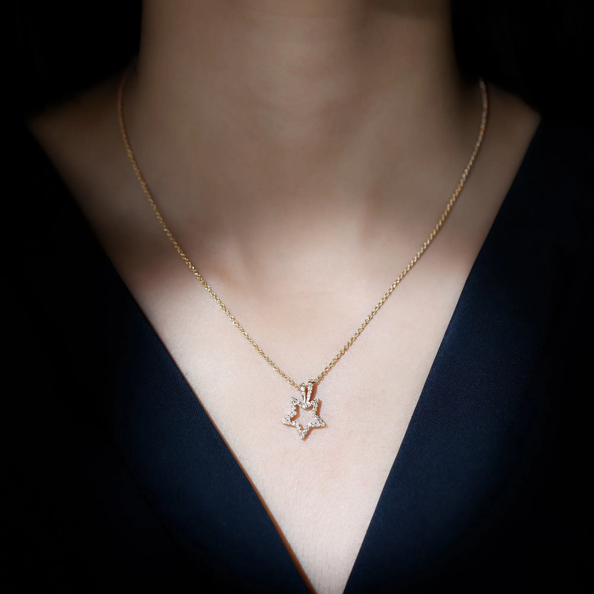 Diamond Star Pendant Necklace with Chain