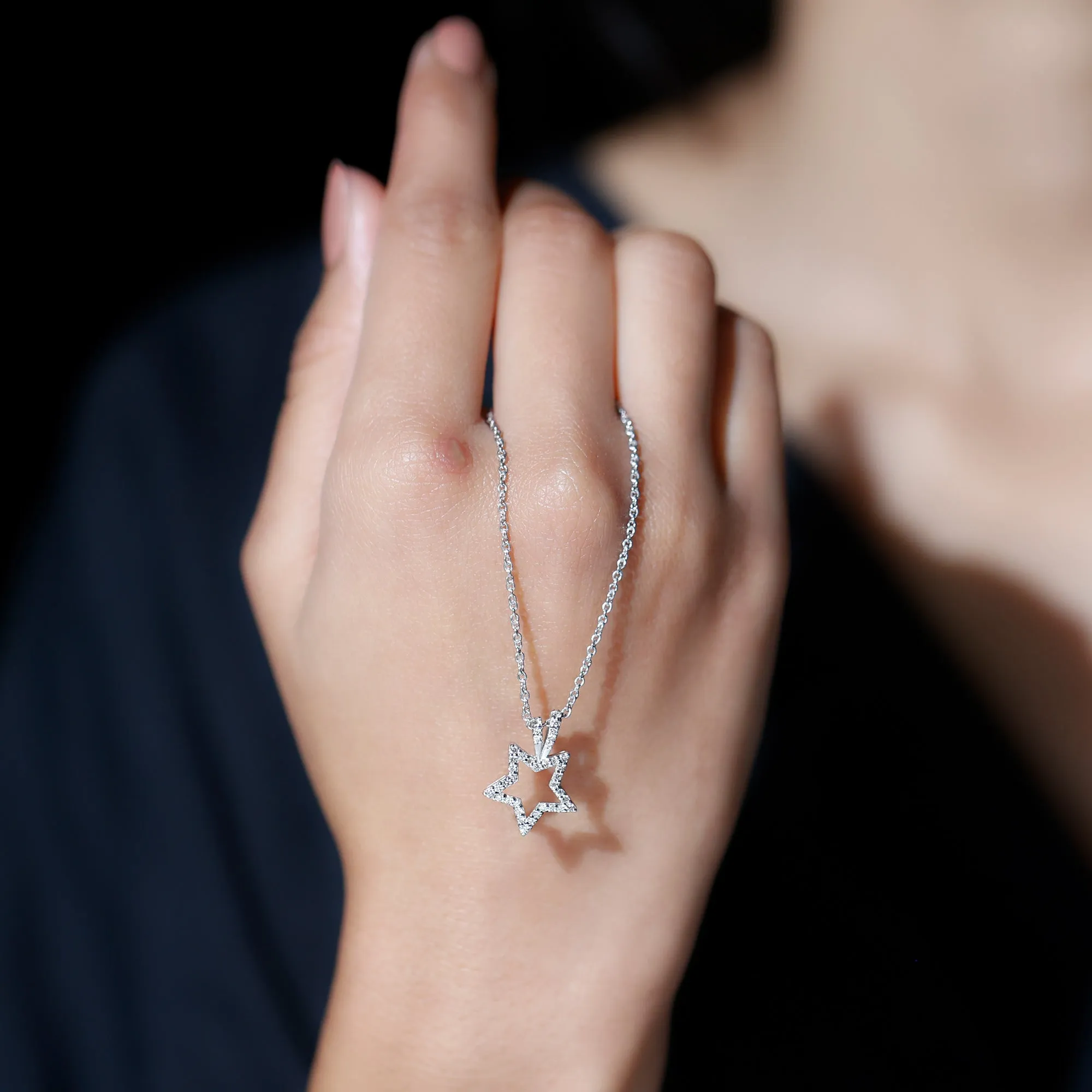 Diamond Star Pendant Necklace with Chain