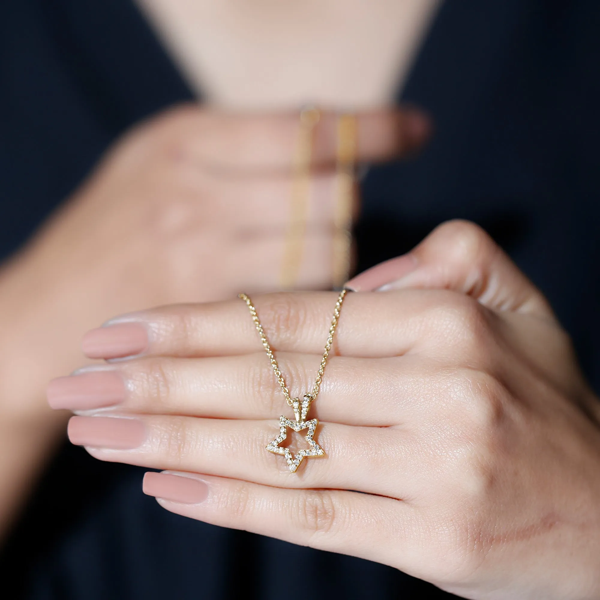 Diamond Star Pendant Necklace with Chain