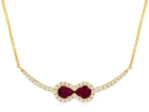 Double Pear Shaped Ruby and Diamond Bar Necklace