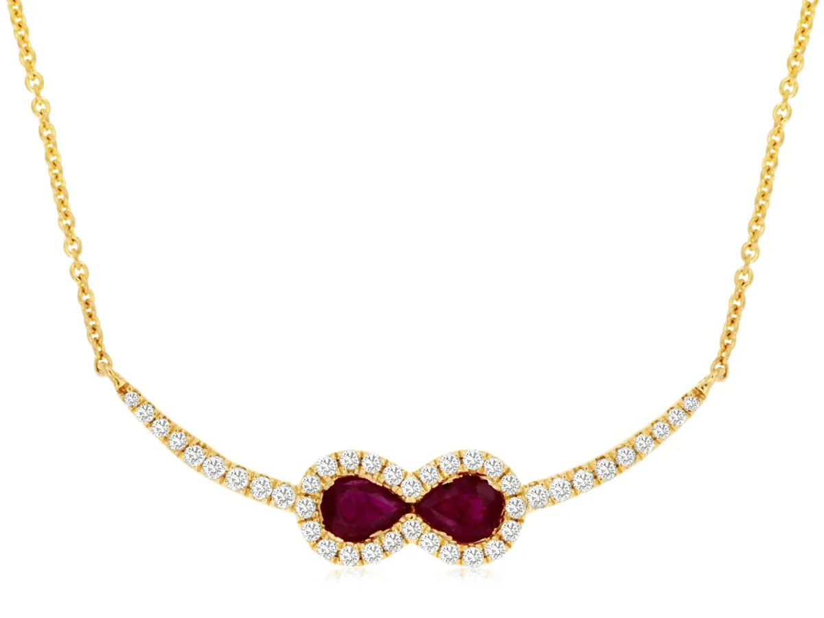 Double Pear Shaped Ruby and Diamond Bar Necklace