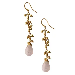 EARRING GOLD DROP ROSE QUARTZ