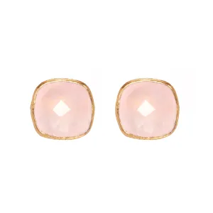 Earrings - Cushion Cut Rose Quartz Studs