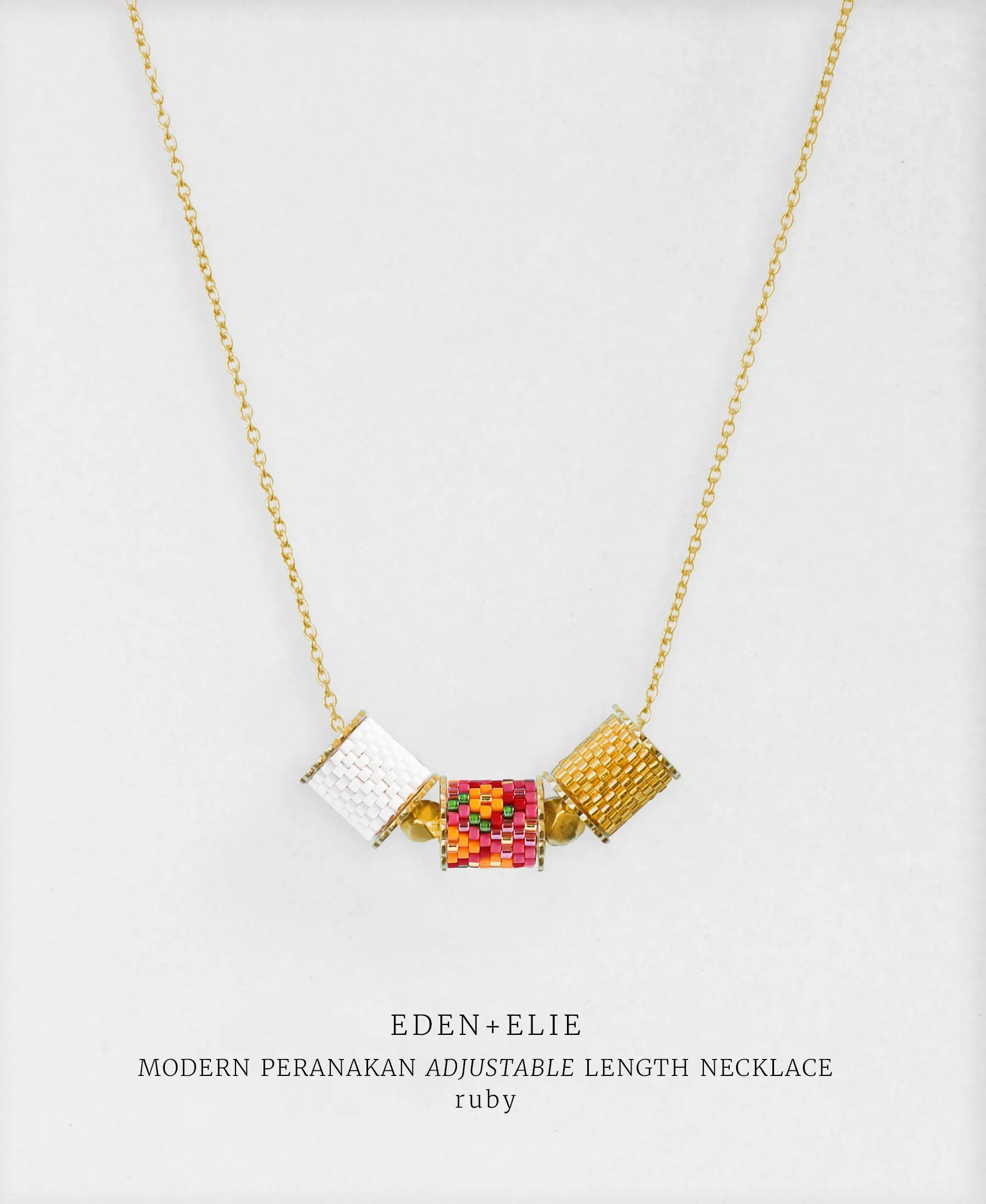 EDEN   ELIE Modern Peranakan adjustable length necklace   bangle gift set - ruby