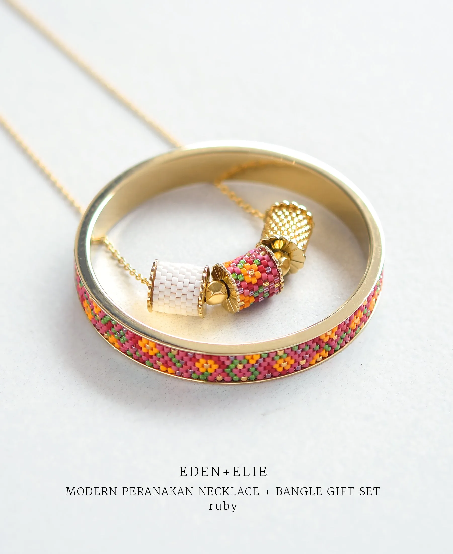 EDEN   ELIE Modern Peranakan adjustable length necklace   bangle gift set - ruby