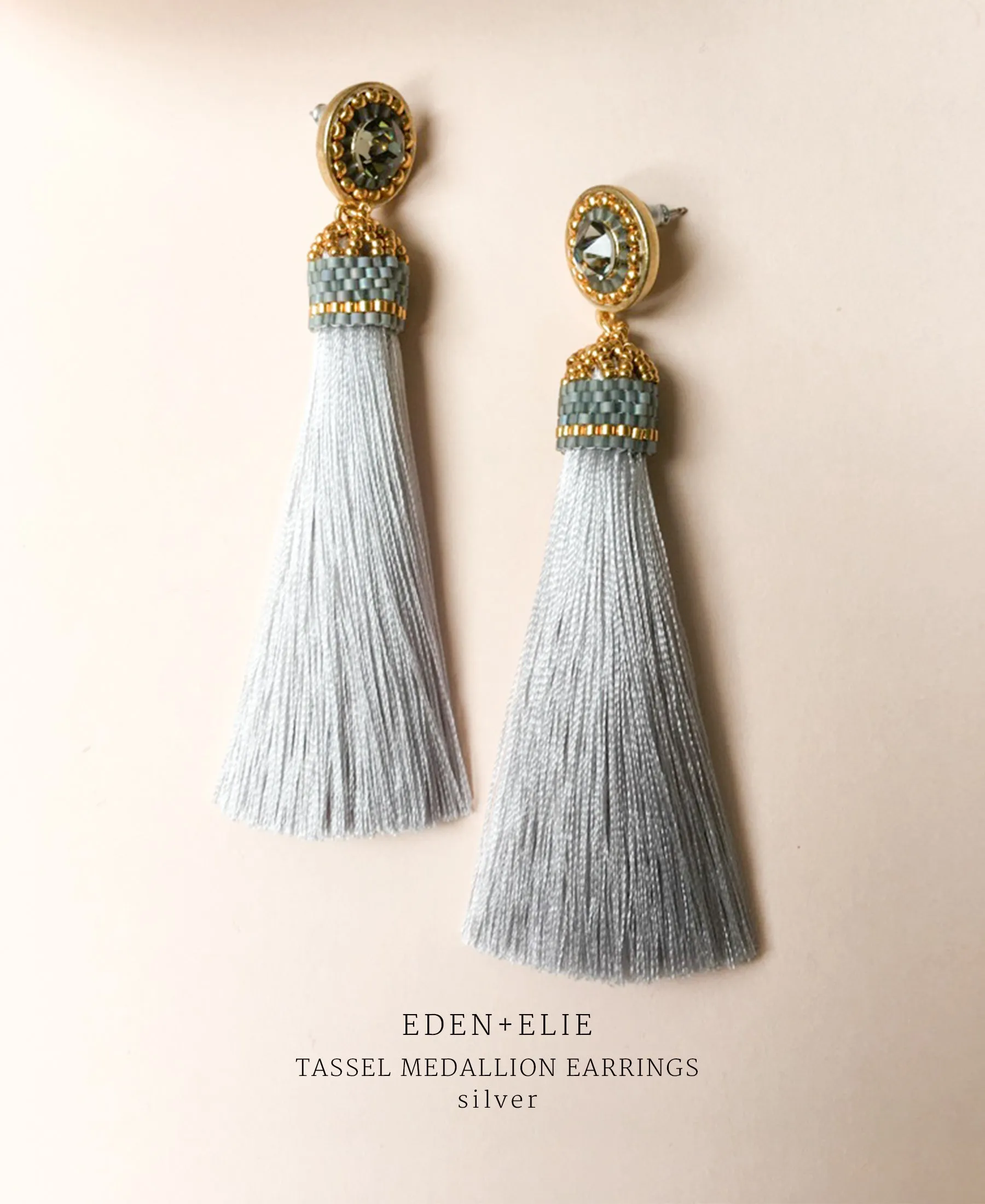 EDEN   ELIE silk tassel statement earrings - silver