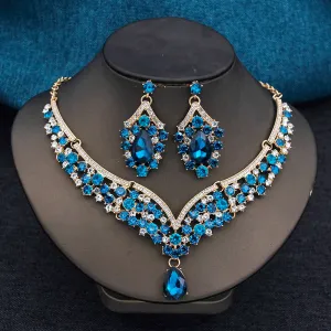 Elegant 2pcs Rhinestone Crystal Choker Necklace Earring Sets for Women Fashion Jewelry Sets