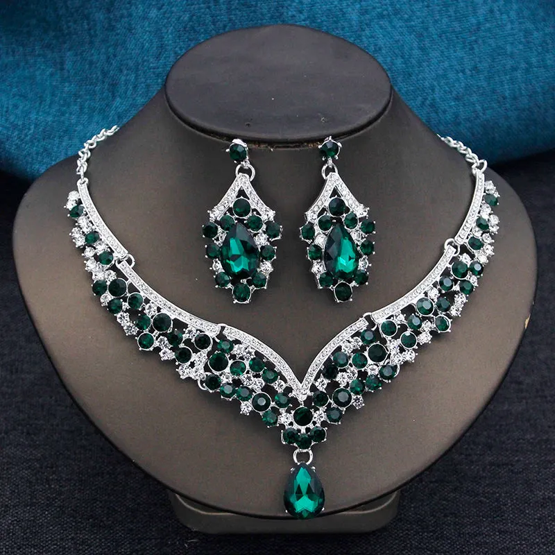 Elegant 2pcs Rhinestone Crystal Choker Necklace Earring Sets for Women Fashion Jewelry Sets