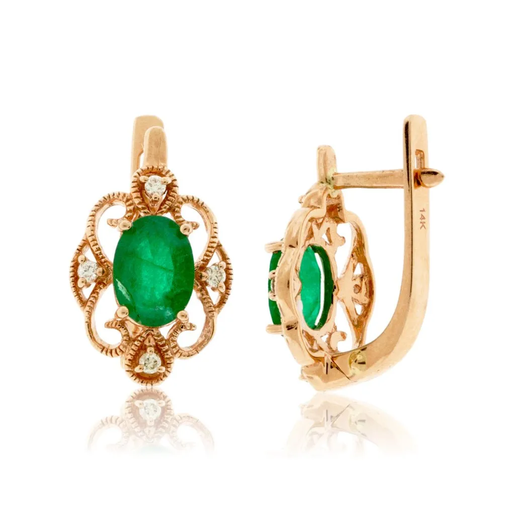 Emerald and Diamond Vintage Style Earrings