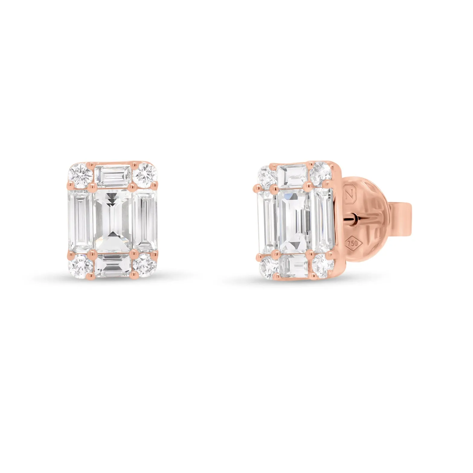 Emerald-Cut Diamond Illusion Stud Earrings