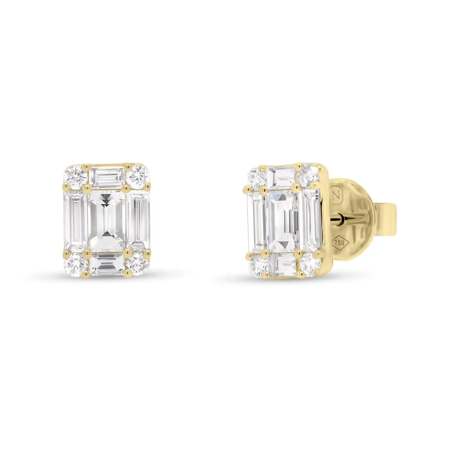 Emerald-Cut Diamond Illusion Stud Earrings