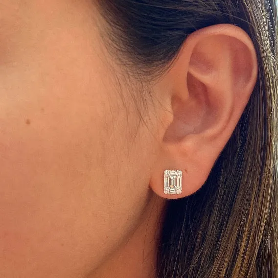 Emerald-Cut Diamond Illusion Stud Earrings