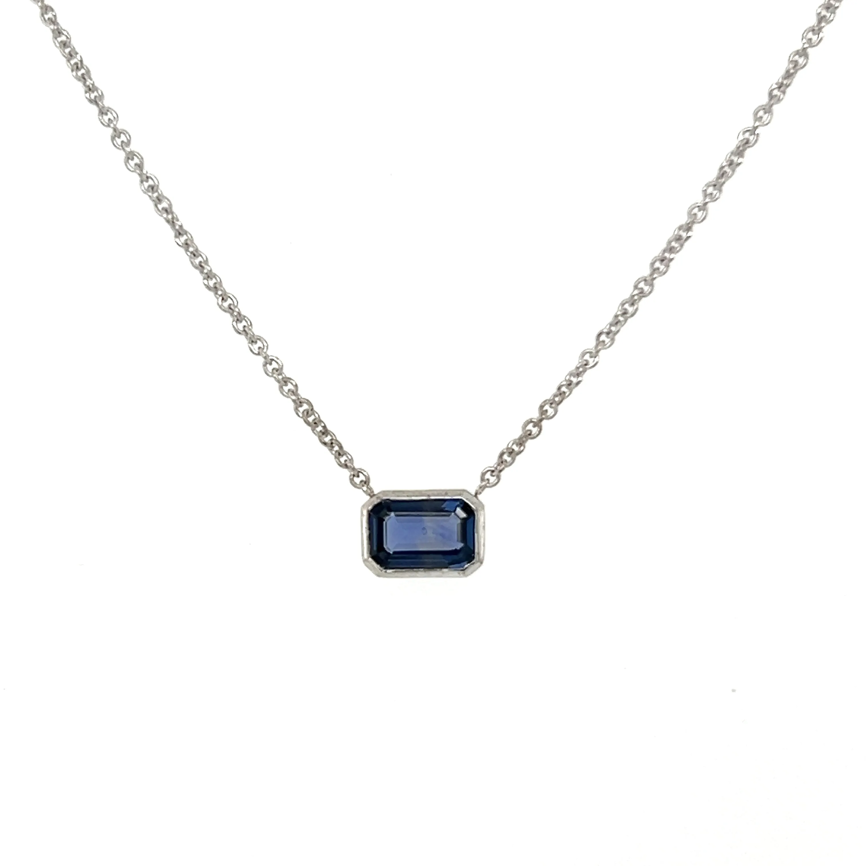 Emerald Cut Gemstone Bezel Set Solitaire Necklace